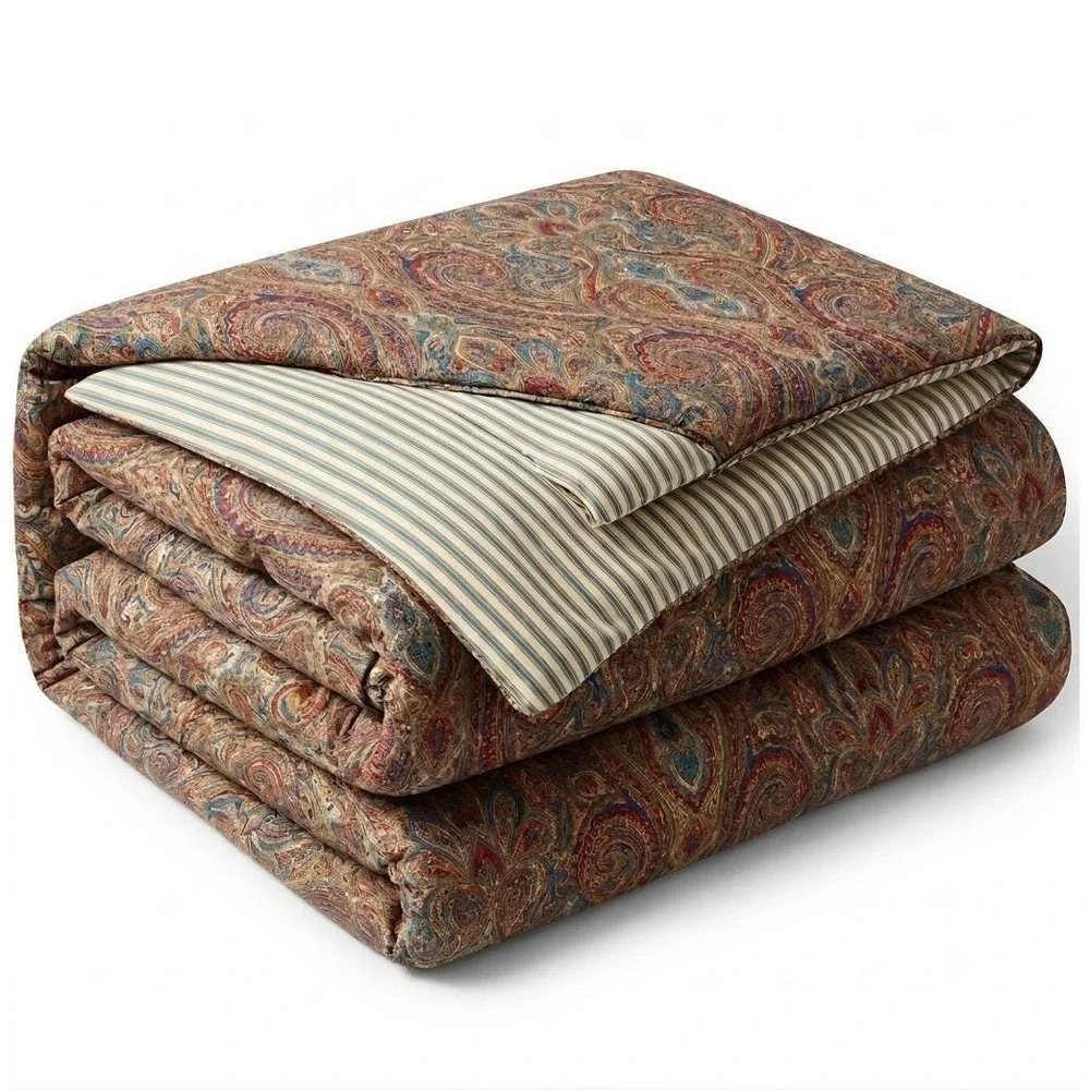 Ralph Lauren Fenton Paisley Reversible Stripe Comforter King Size